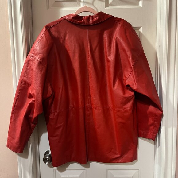 Toffs Vintage Red Genuine Leather Blazer Jacket Retro Holiday Women's Medium - Picture 9 of 9